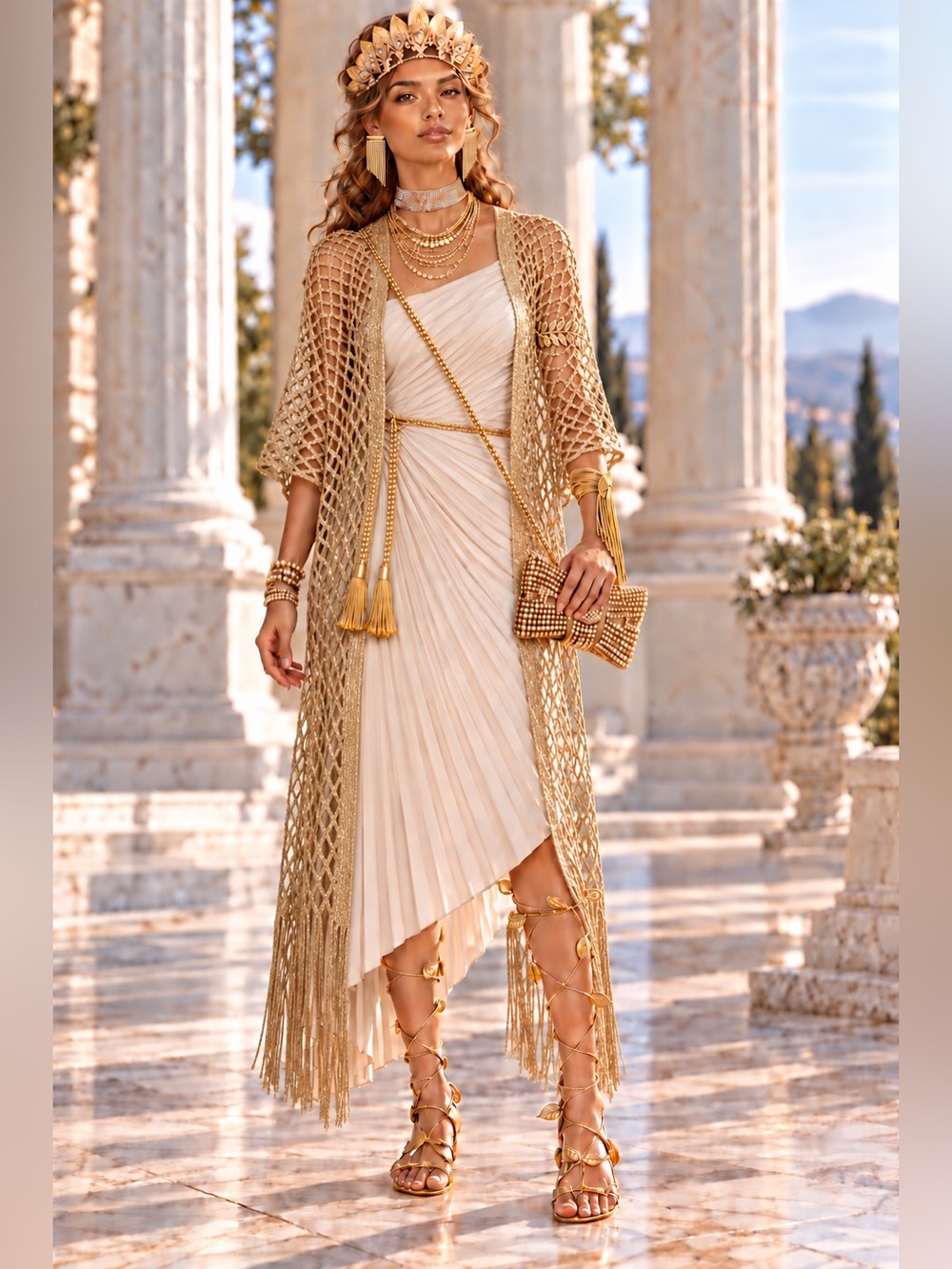 Nicole Miller Greek Goddess Halloween Costume NWT Ivory Gold Bundle 4–10